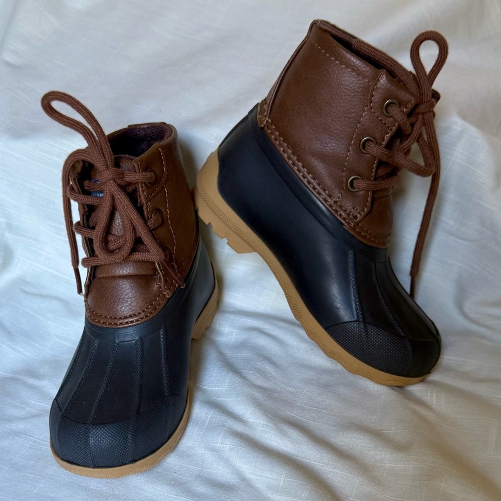 Sperry Kids Unisex Brown and Black Rain Boots (8) Toddler NWOT